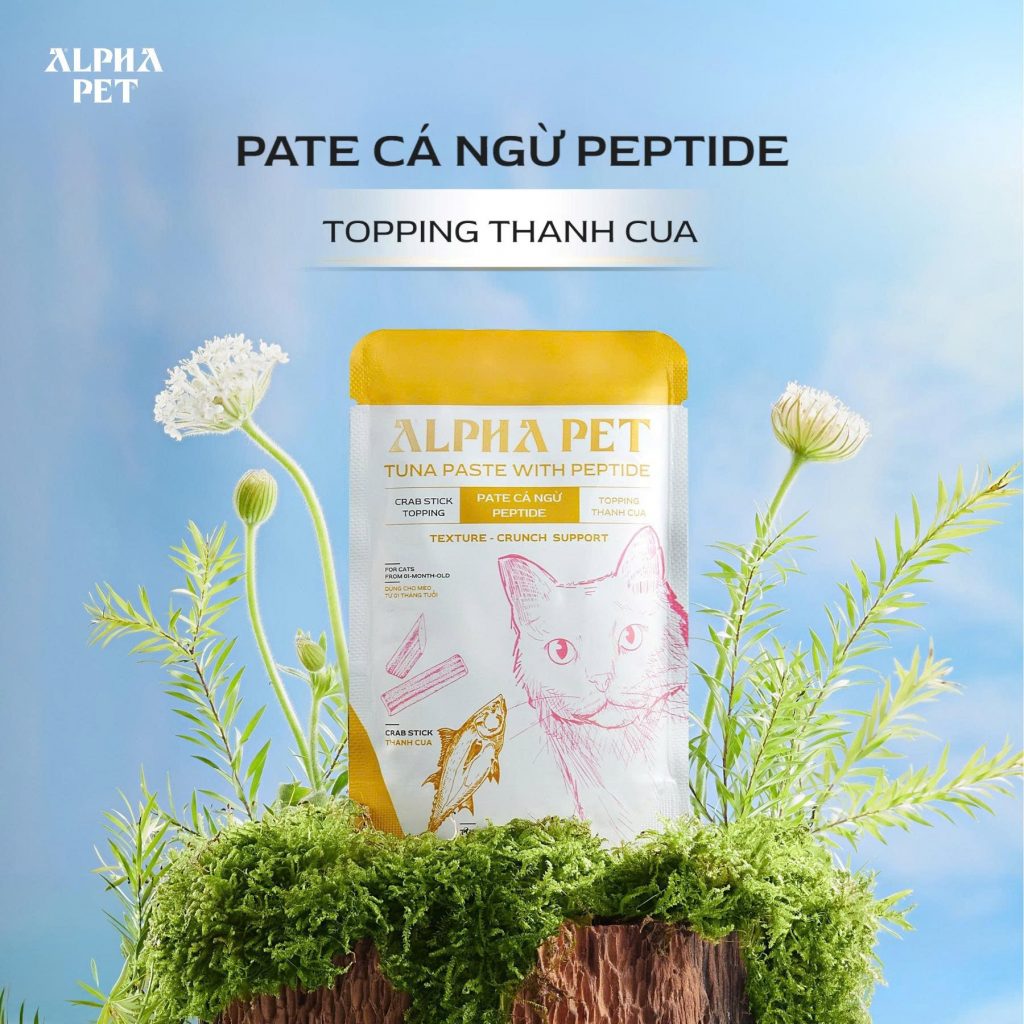 PATE CÁ NGỪ PEPTIDE ALPHA PET - TOPPING THANH CUA TÚI 60GR (ALPHA PET TUNA PASTE WITH PEPTIDE CRAB STICK TOPPING) 2 thanh cua 1